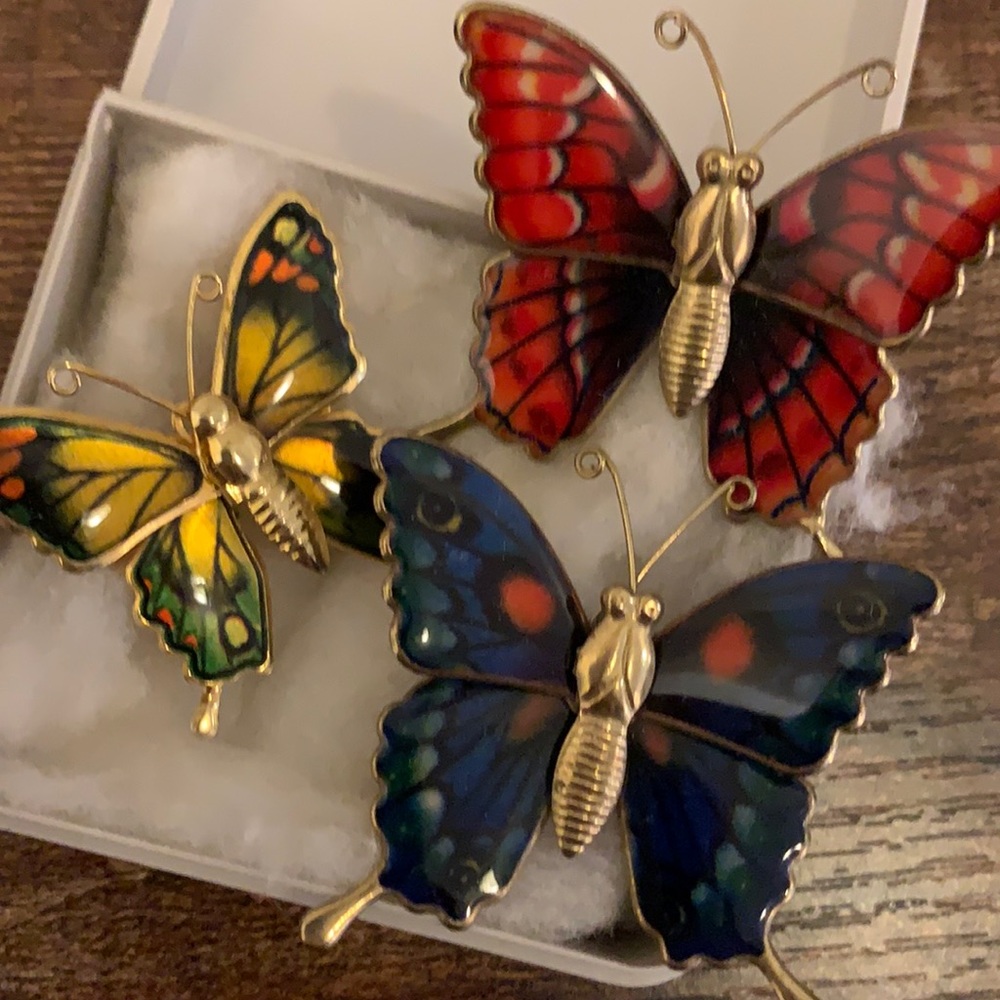 Vintage Lot 3 Butterfly hat pin brooches